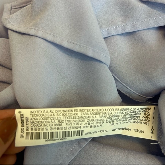 Zara lilac purple chiffon pleated short sleeve wrap side tie blouse Sz L - Picture 9 of 13